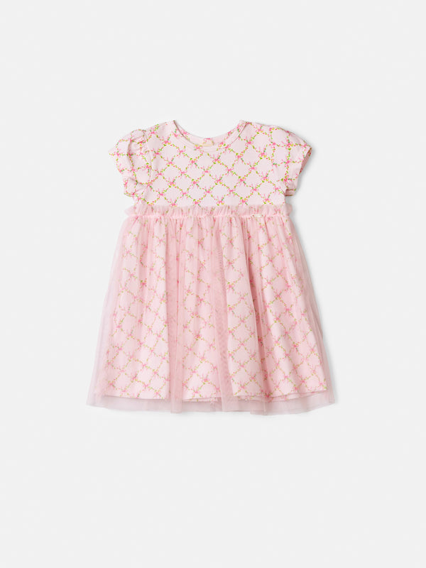 Pink Dress with Floral Grid