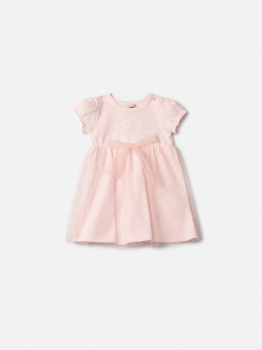 Girls' Dress with Tulle Bow and Rhinestones