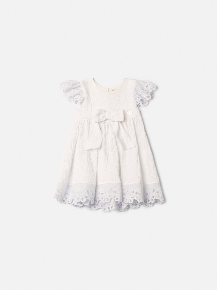 Girls' Gauze Dress with Bow and Lace