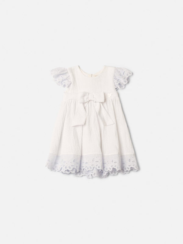 Girls' Gauze Dress with Bow and Lace