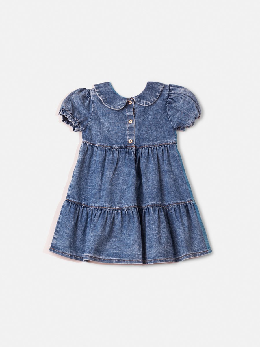 Denim Dress with Flower Embroidery on the Collar