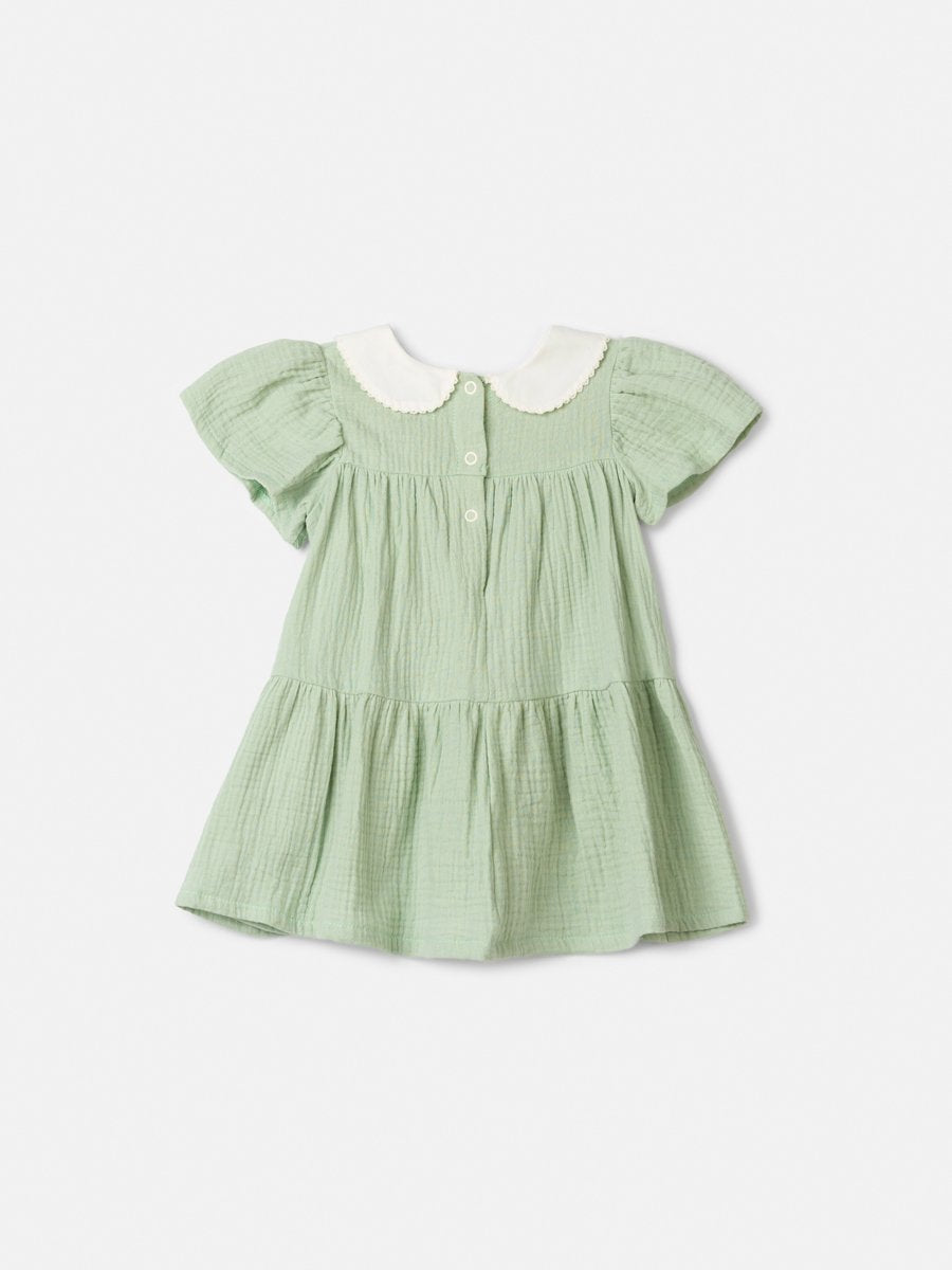 Green Ruched Dress with Collar