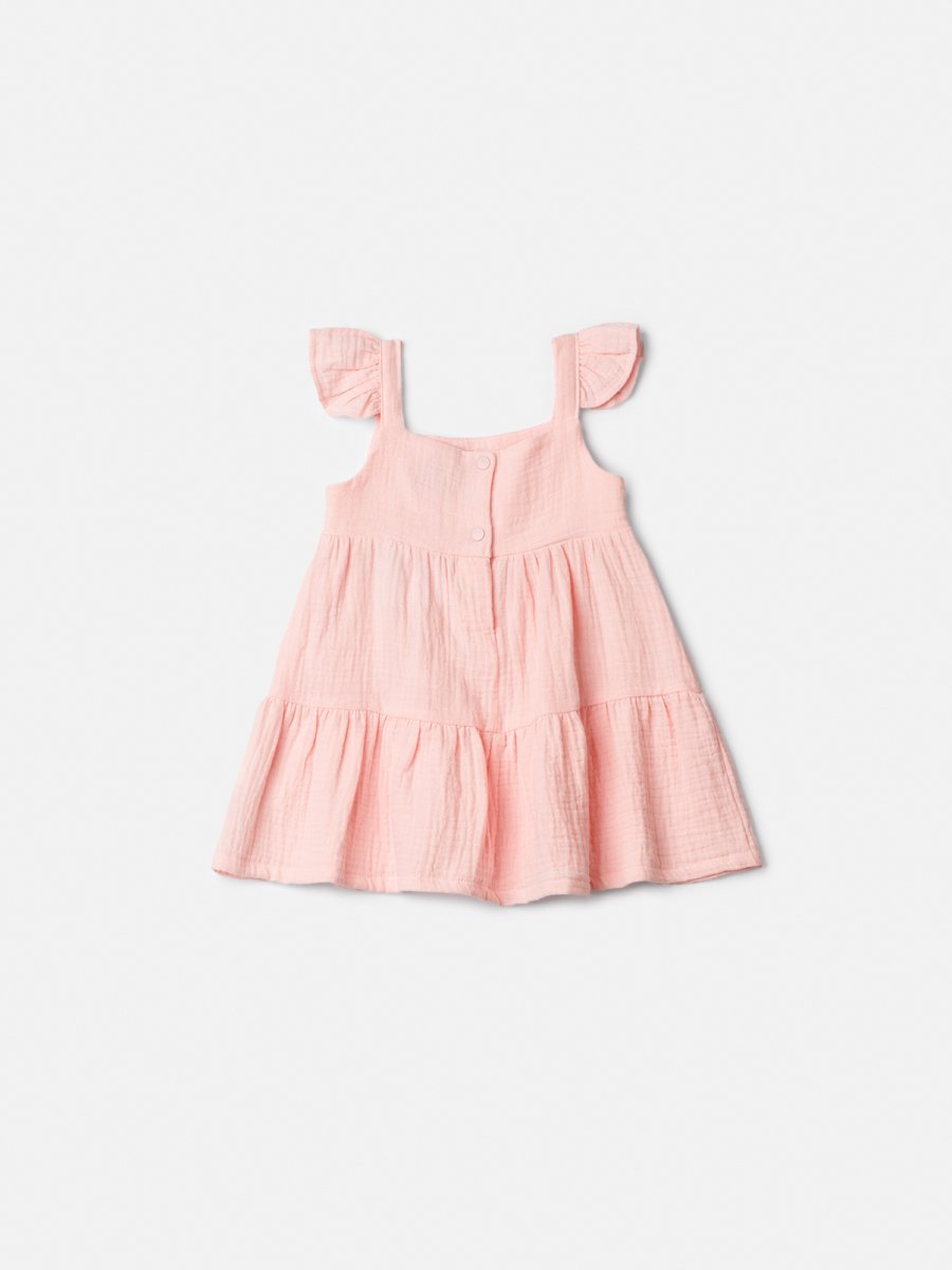 Pink Ruched Dress with Lace Bow