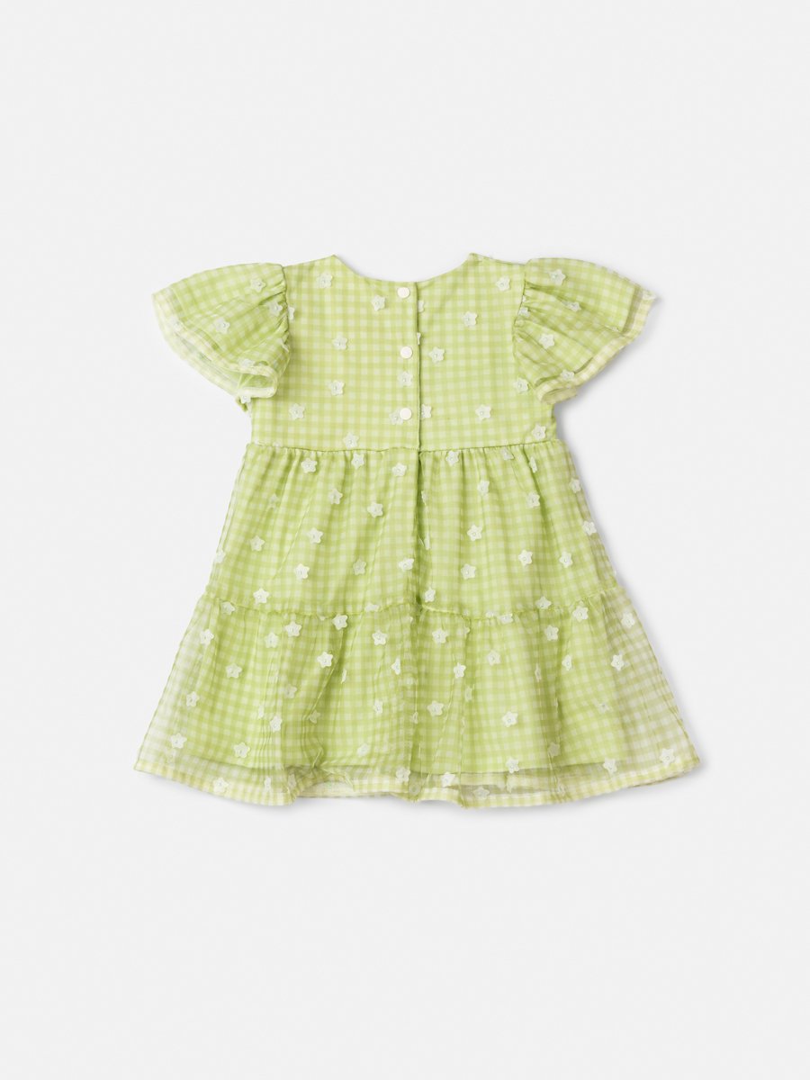 Vichy Green Plaid Floral Tulle Dress