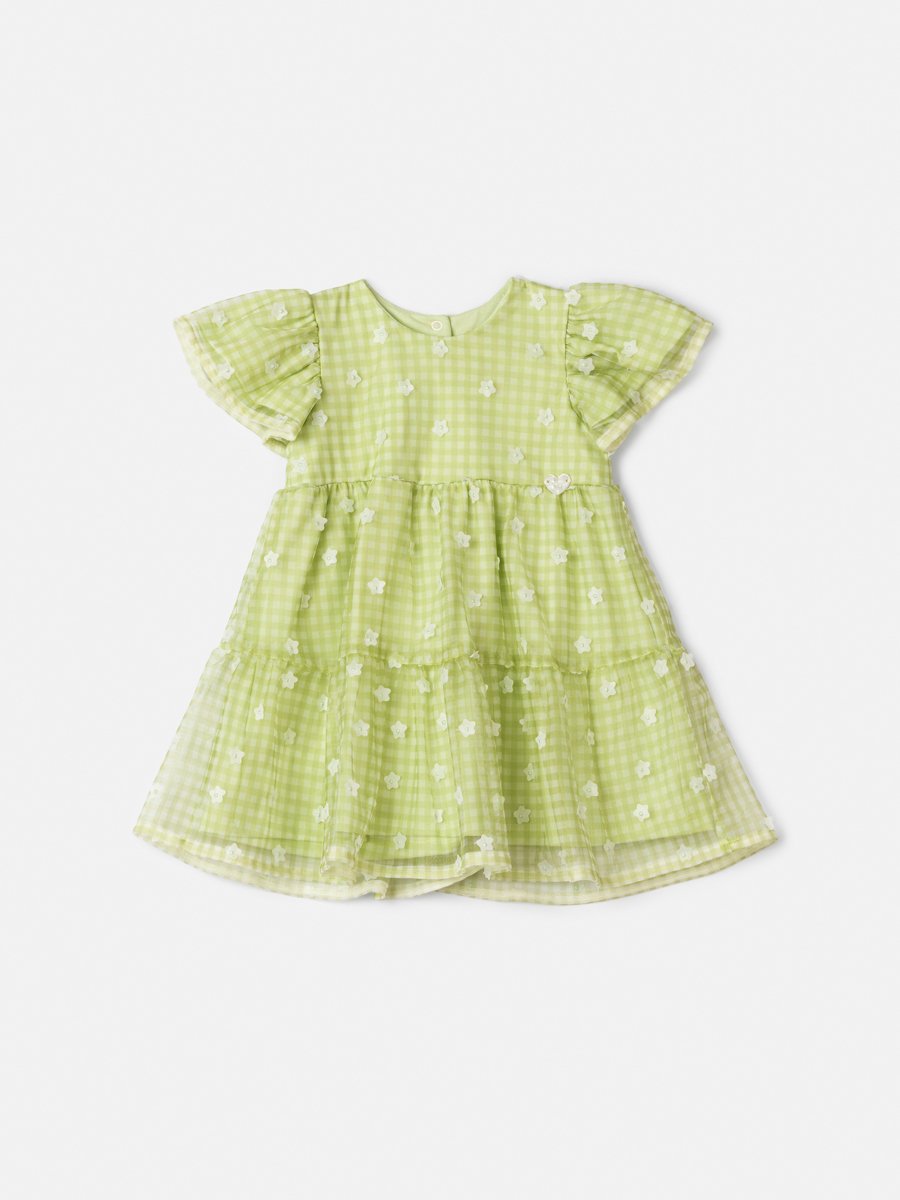 Vichy Green Plaid Floral Tulle Dress