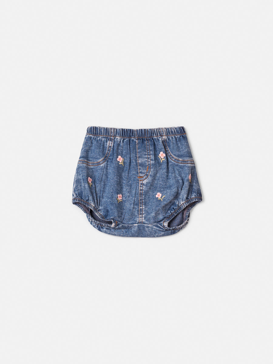 Jeans Shorts with Flower Patches