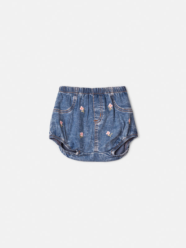 Jeans Shorts with Flower Patches