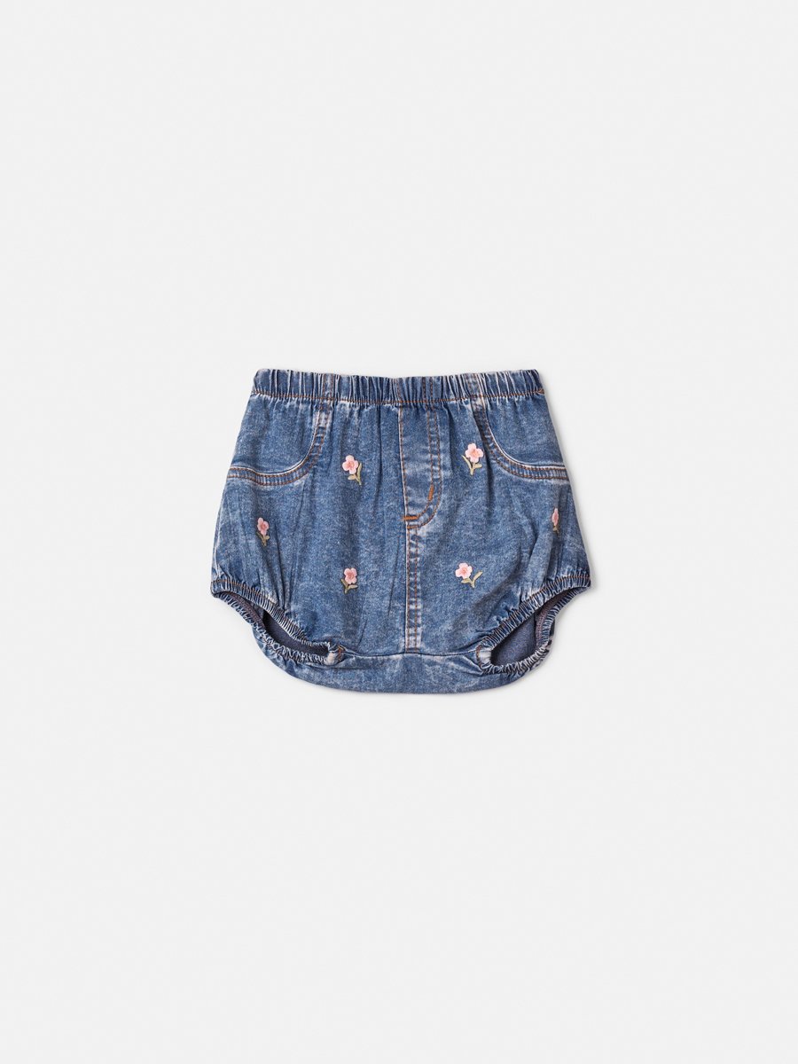 Denim Shorts with Flower Patches
