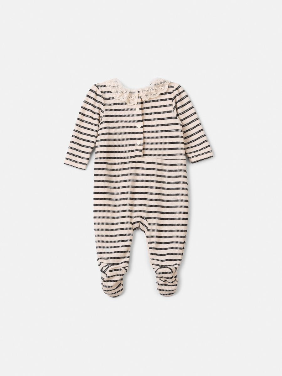 Animê Girls' Jumpsuit – Striped Jumpsuit with Lace Collar and Velvet Bow