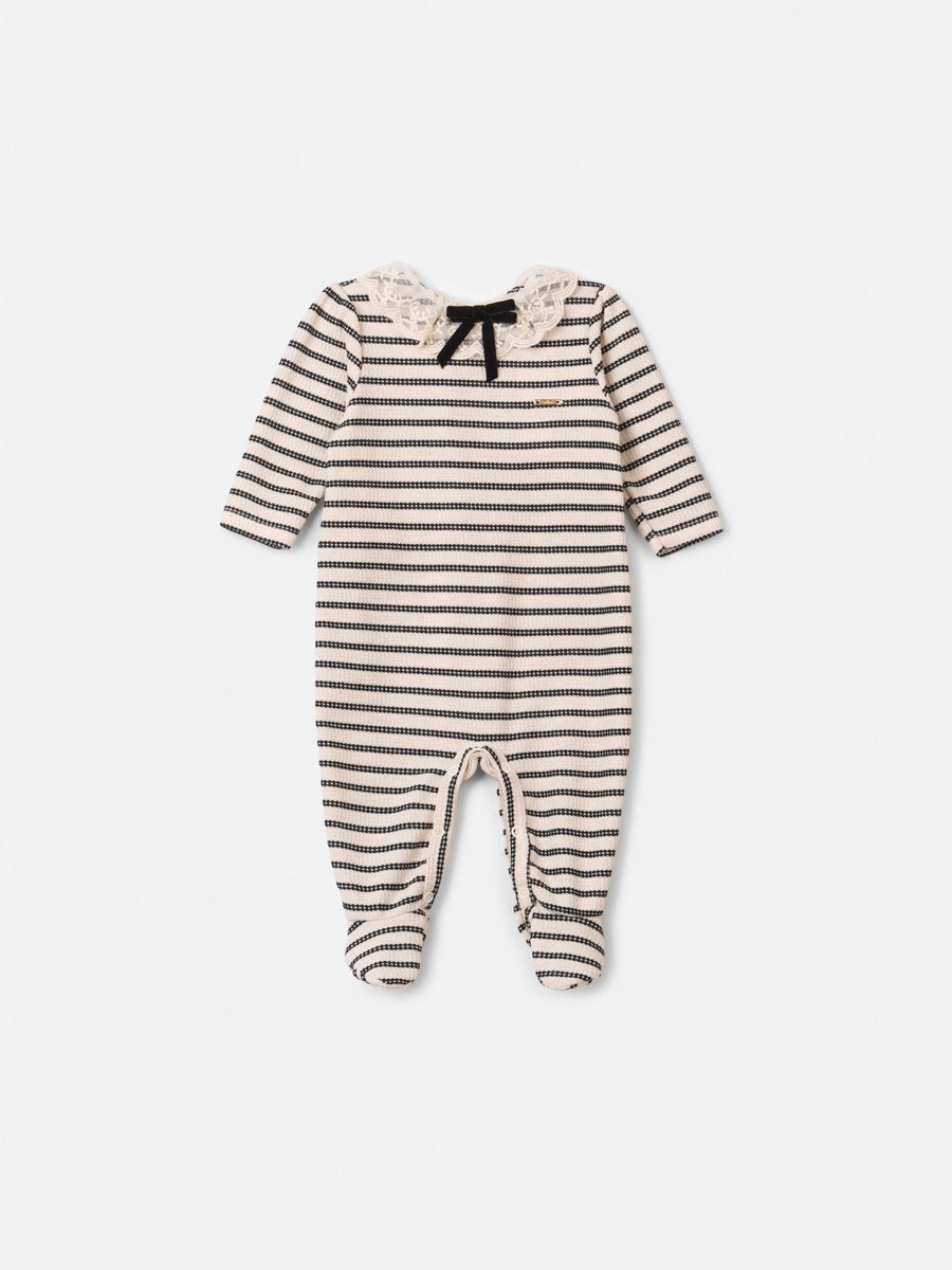 Animê Girls' Jumpsuit – Striped Jumpsuit with Lace Collar and Velvet Bow