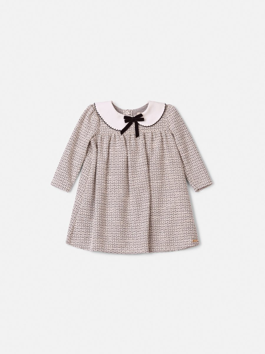 Children's Animé Tweed Dress with Doll Collar and Velvet Bow