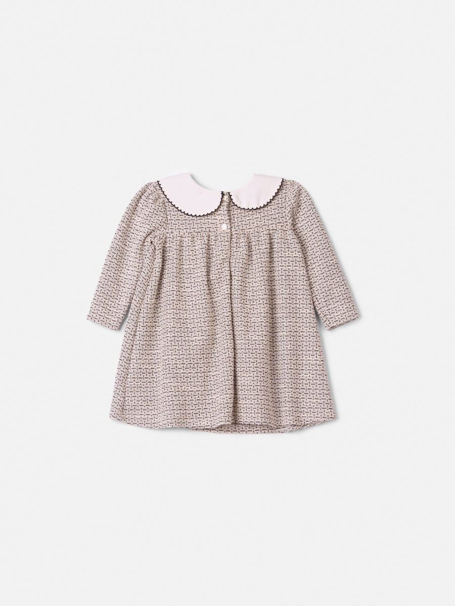 Children's Animé Tweed Dress with Doll Collar and Velvet Bow