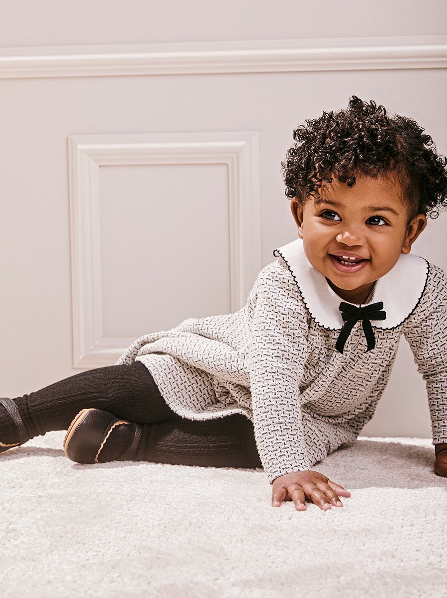 Animê Girls' Dress – Tweed with Peter Pan Collar and Velvet Bow