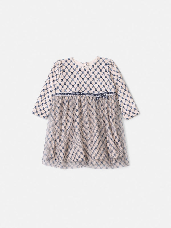 Animê Girls' Dress – Long Sleeve with Monogram and Tulle