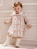 Children's Anime Checkered Girl Dress with Doll Collar and Velvet Bow