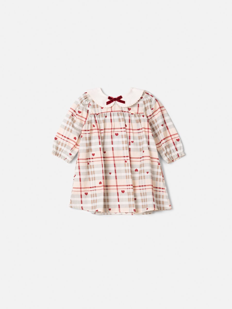 Children's Anime Checkered Girl Dress with Doll Collar and Velvet Bow