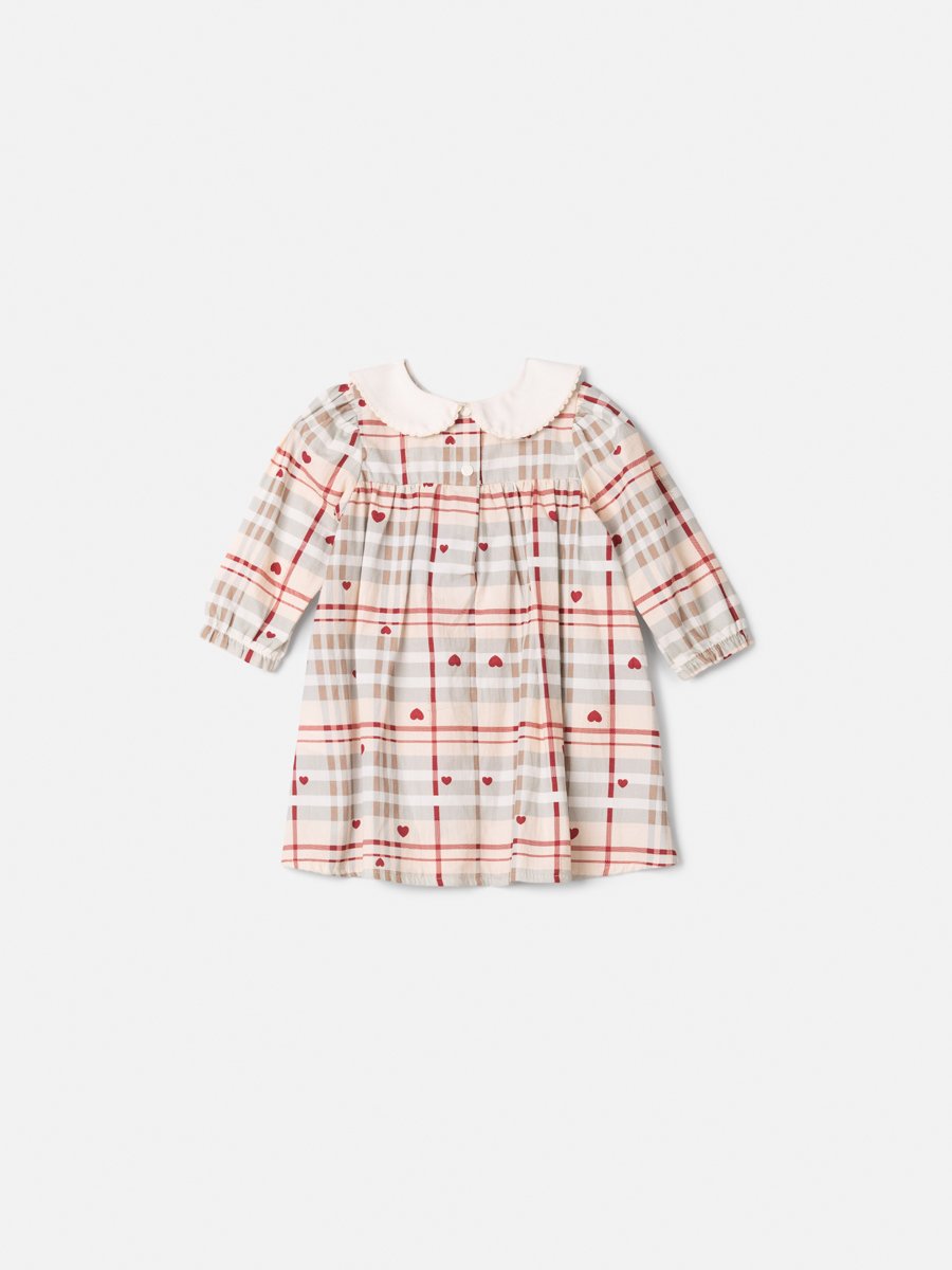 Children's Anime Checkered Girl Dress with Doll Collar and Velvet Bow