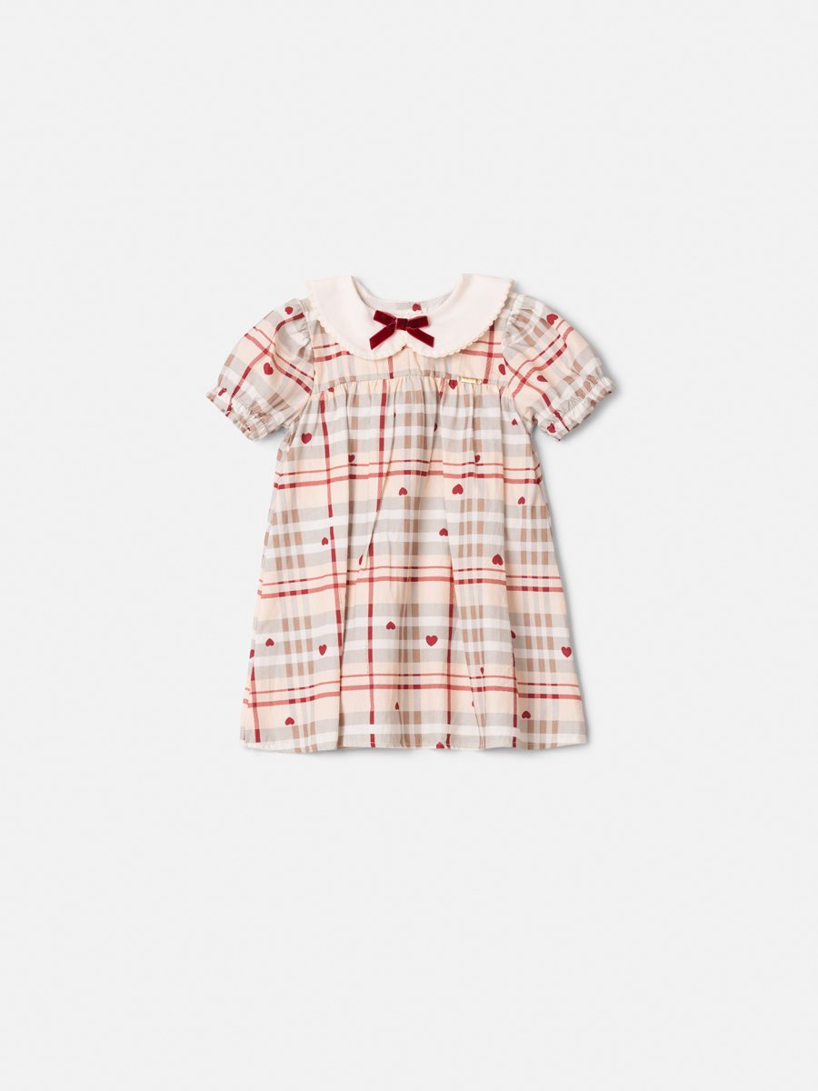 Animê Girls' Dress – Plaid with Peter Pan Collar and Velvet Bow