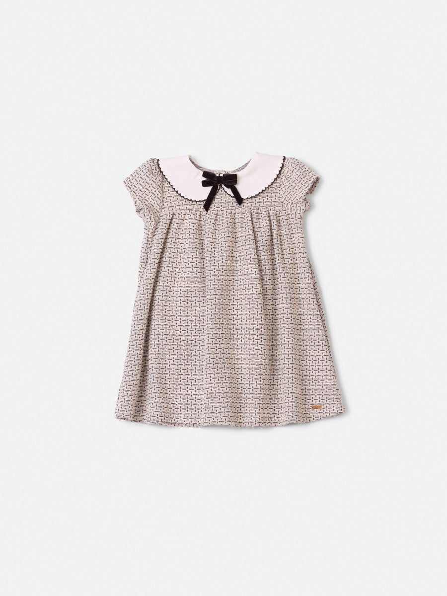 Animê Girls' Dress – Tweed Dress with Collar and Velvet Bow
