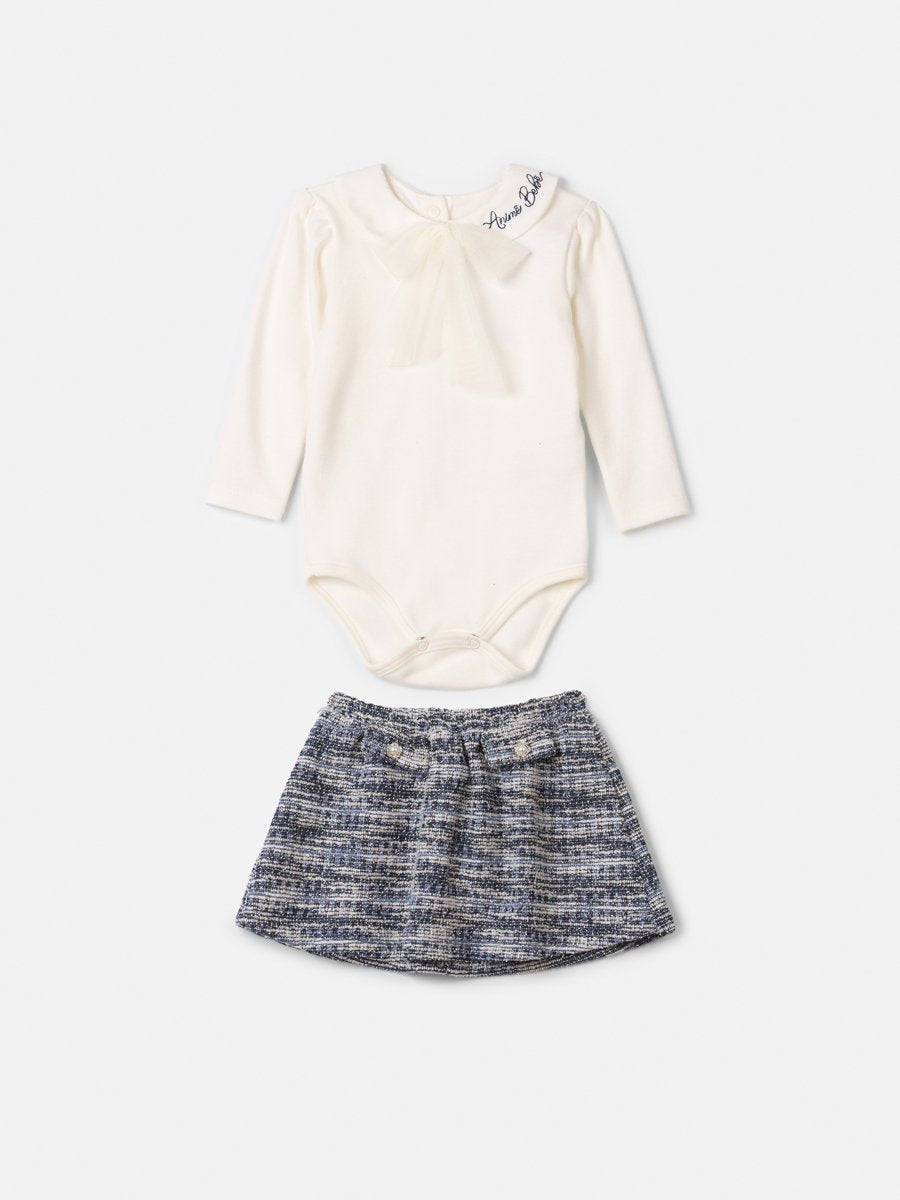 Girls' Anime Tweed Set with Tulle Bow