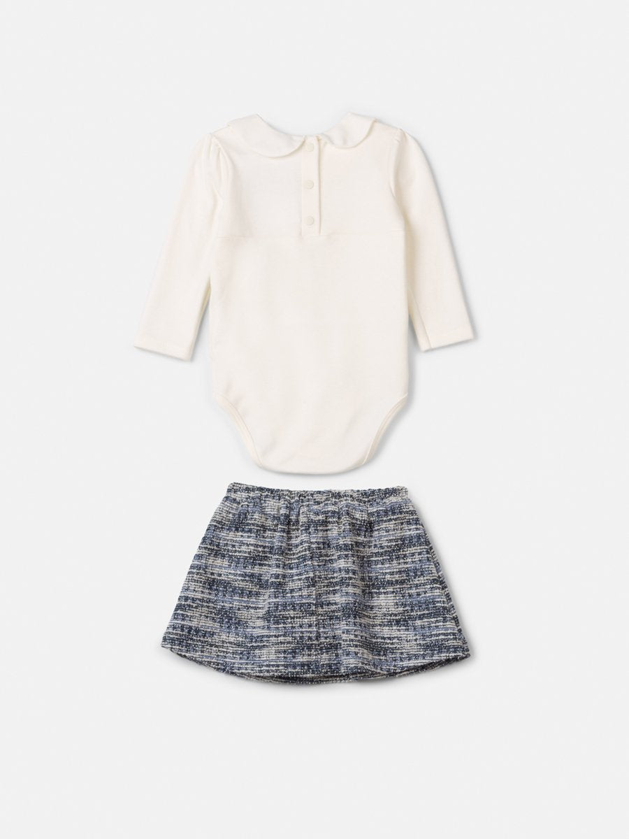 Girls' Anime Tweed Set with Tulle Bow