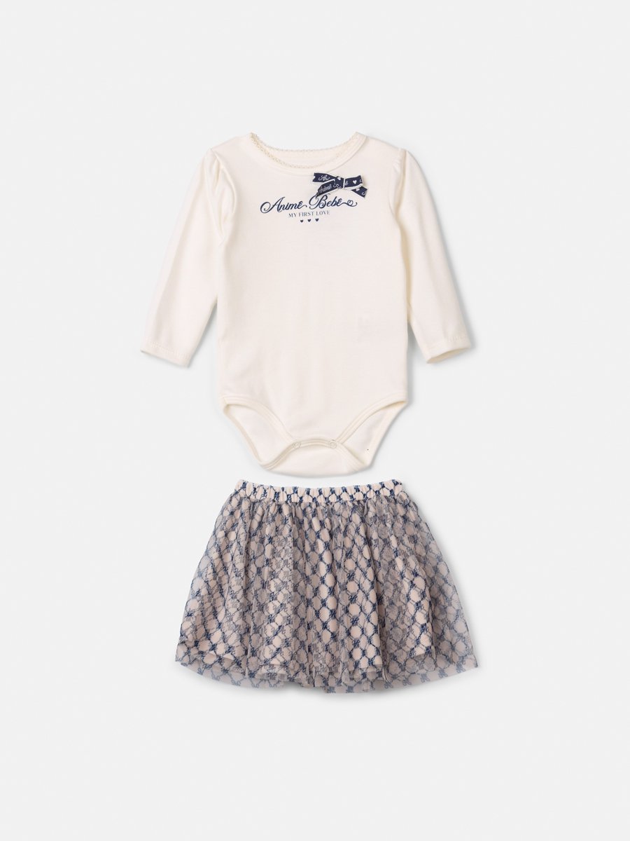 Animê Girls' Set – Long Sleeve in Monogram with Printed Tulle
