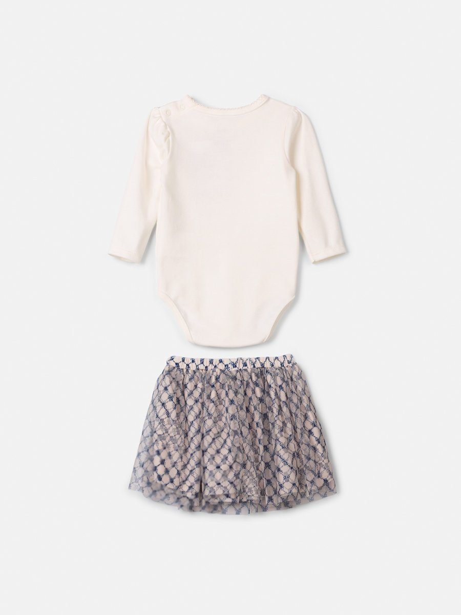 Animê Girls' Set – Long Sleeve in Monogram with Printed Tulle