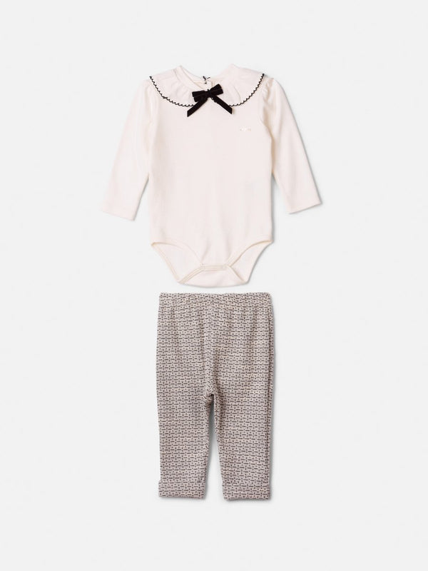 Animê Girls' Set – Long Sleeve Tweed Set with Collar and Velvet Bow