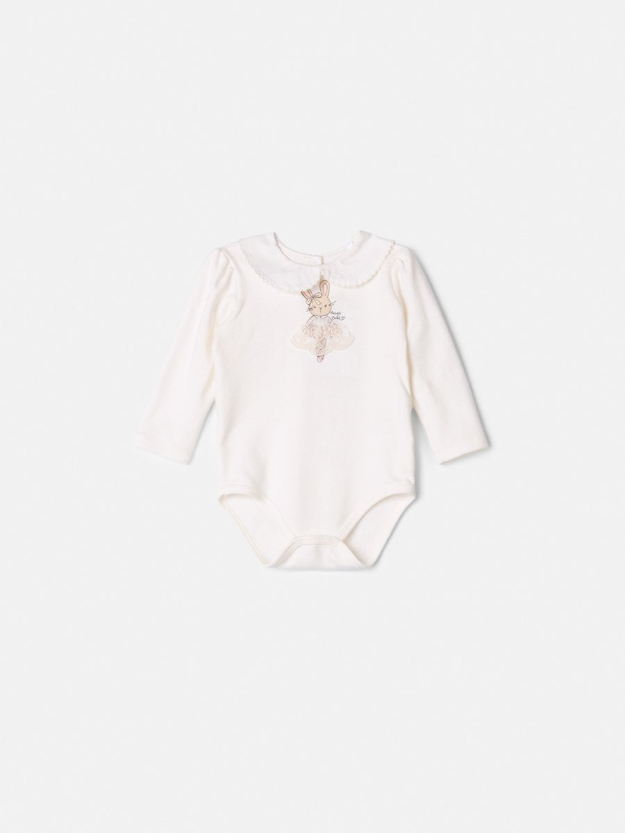 Animê Girls' Bodysuit – Long Sleeve Bunny Bodysuit with Lace and Peter Pan Collar