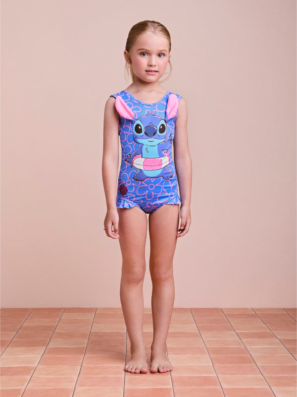 Girls Stitch Ruffled One-Piece Swimsuit with 3D Ears