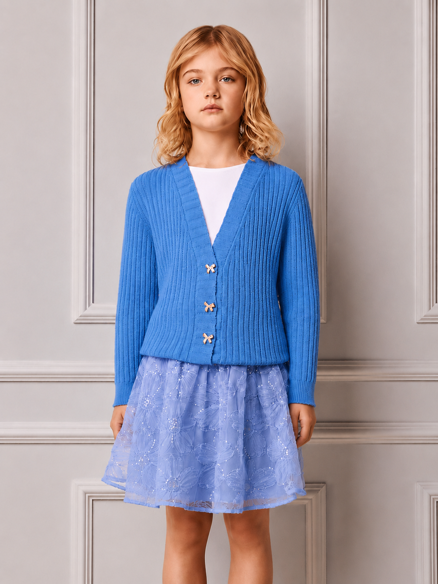 Children's Anime Knitted Girl Cardigan with Bow Buttons