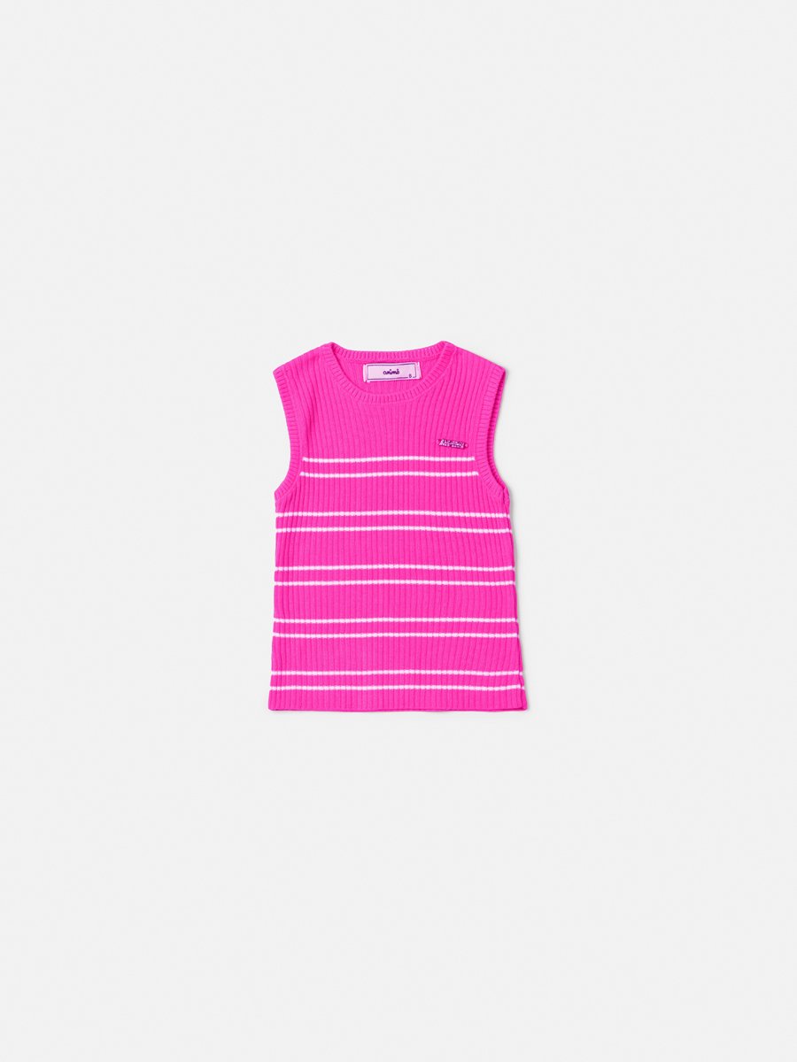 Girls' Pink Striped Knit Top
