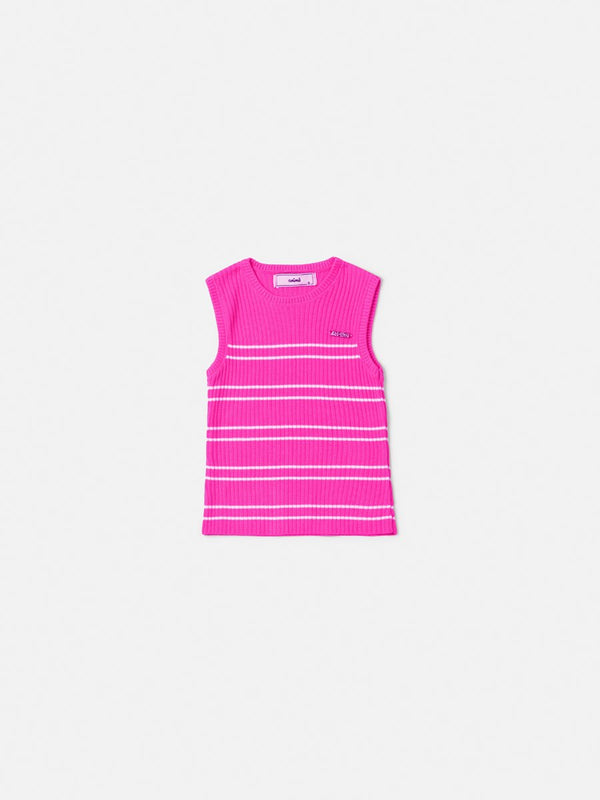 Girls' Pink Striped Knit Top