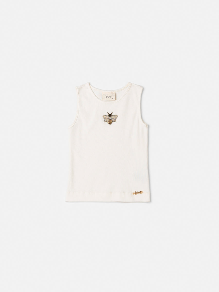 Ribbed Tank Top with Bee Patch