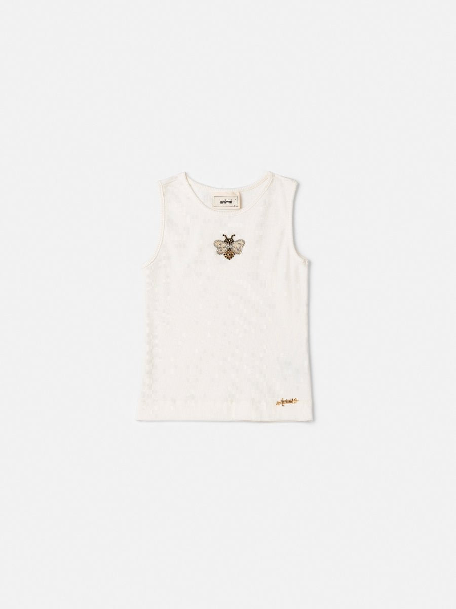 Ribbed Tank Top with Bee Patch
