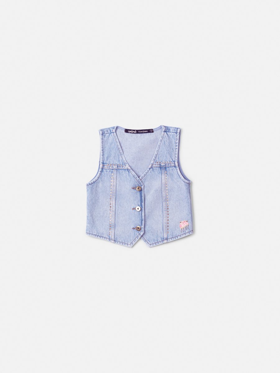 Children's Jeans Vest with Appliqued Rhinestones