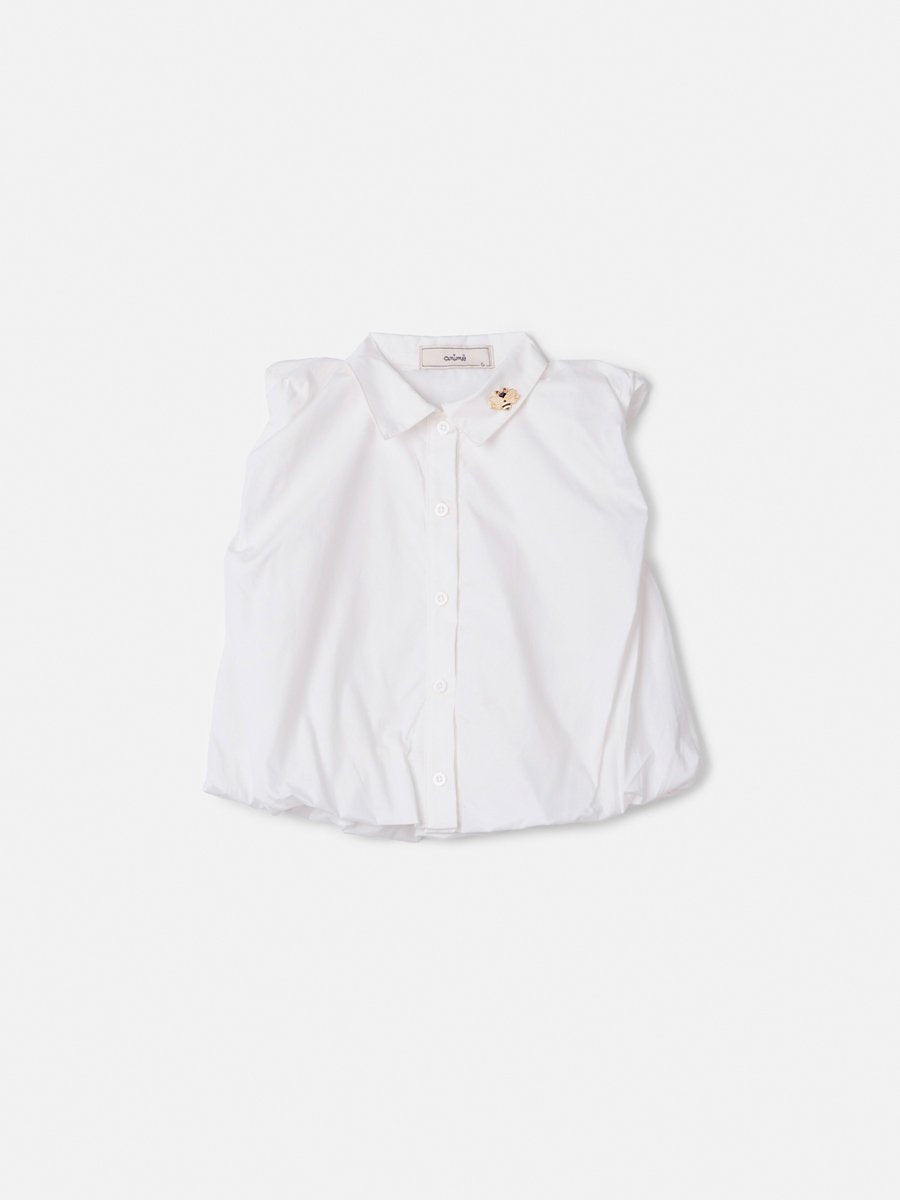 Off White Balloon Shirt with Bee Brooch
