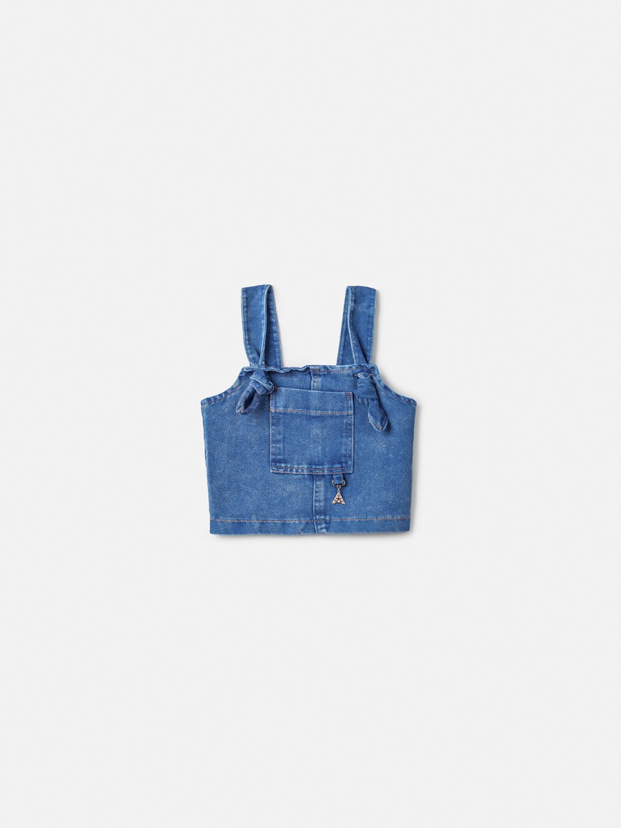 Cropped Blue Jeans with Knot on the Strap