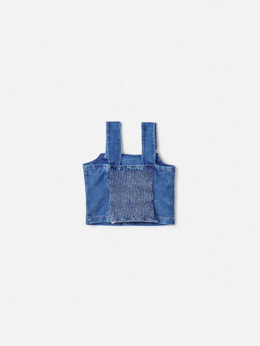 Cropped Blue Jeans with Knot on the Strap