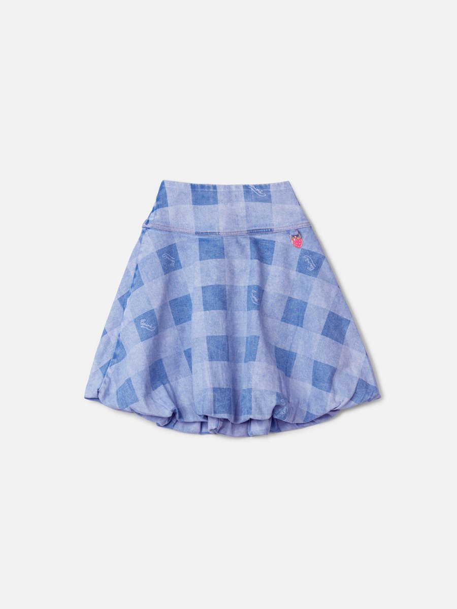 Vichy Denim Skirt with Strawberry Pendant