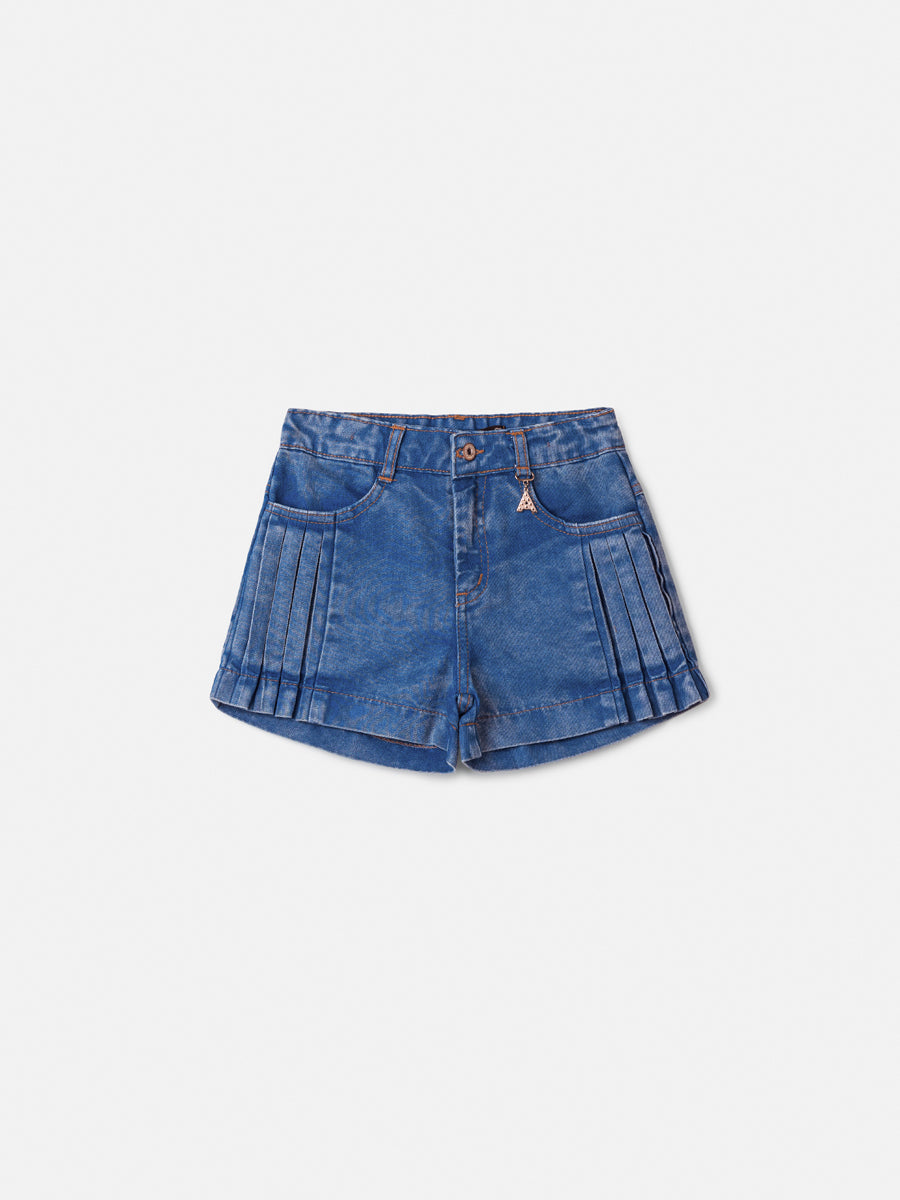 Blue Jeans Shorts with Pleated Details