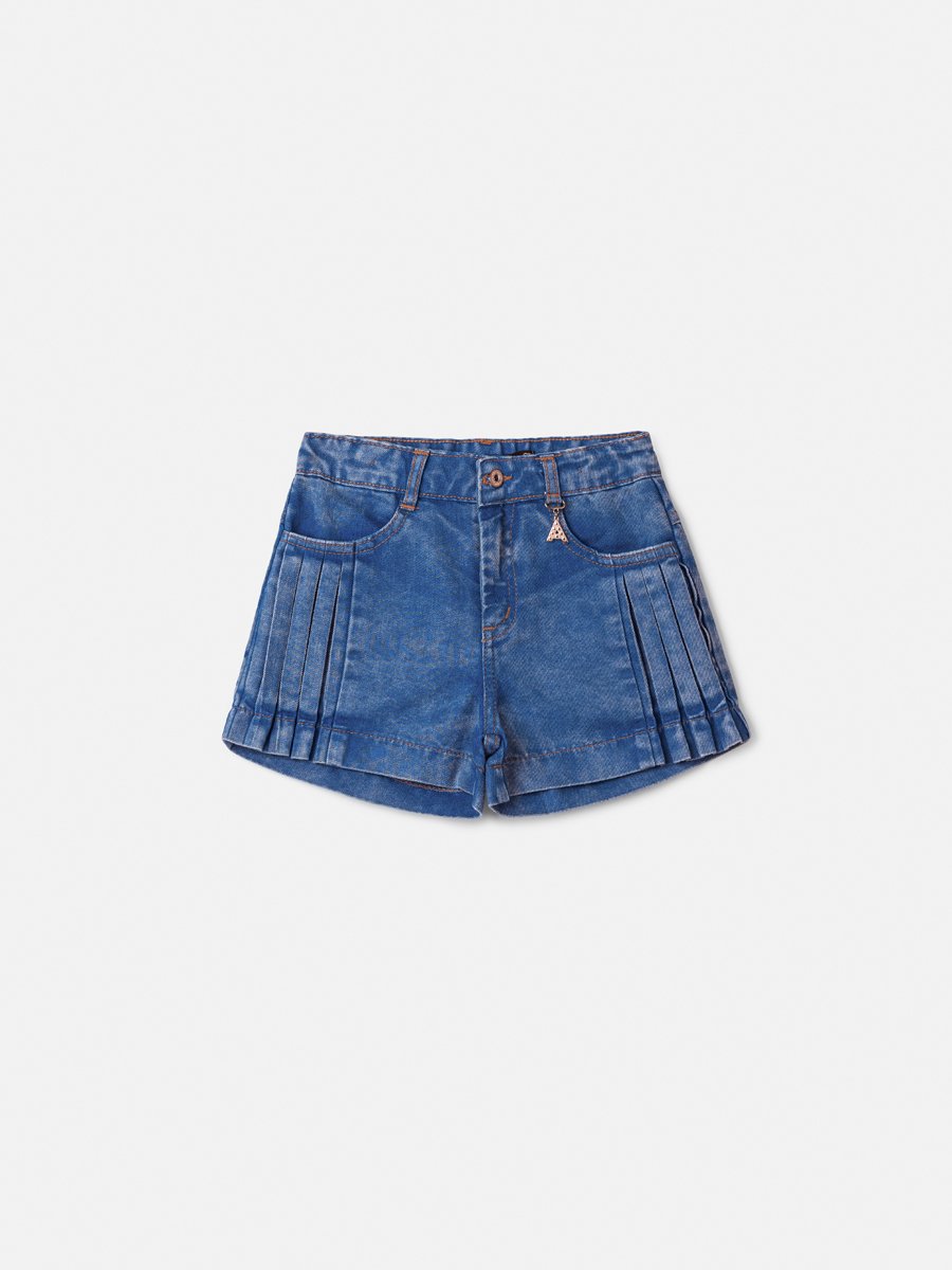 Blue Jeans Shorts with Pleated Details