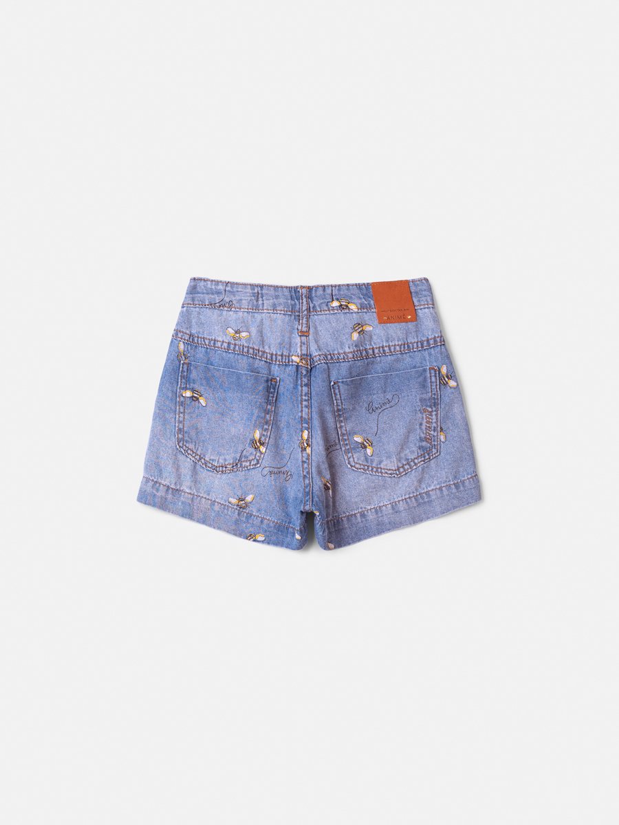 Blue Jeans Shorts with Bee Embroidery