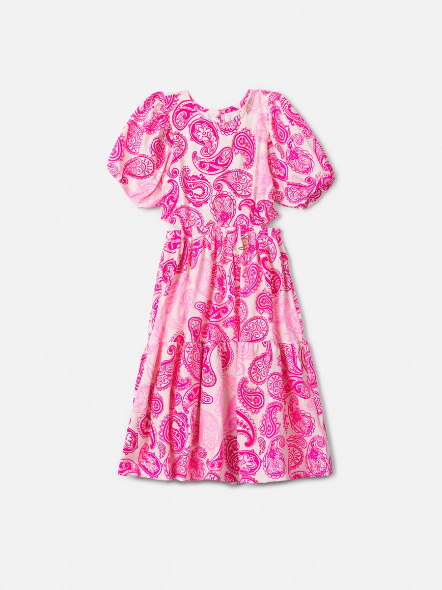 Pink Paisley Children's Dress with Puffed Sleeves