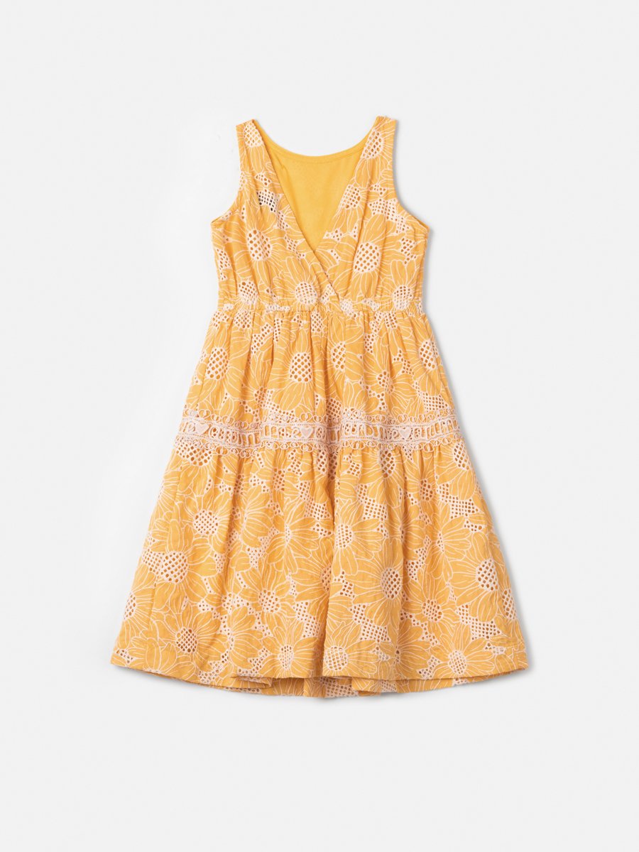 Yellow Laise Dress with Flowers