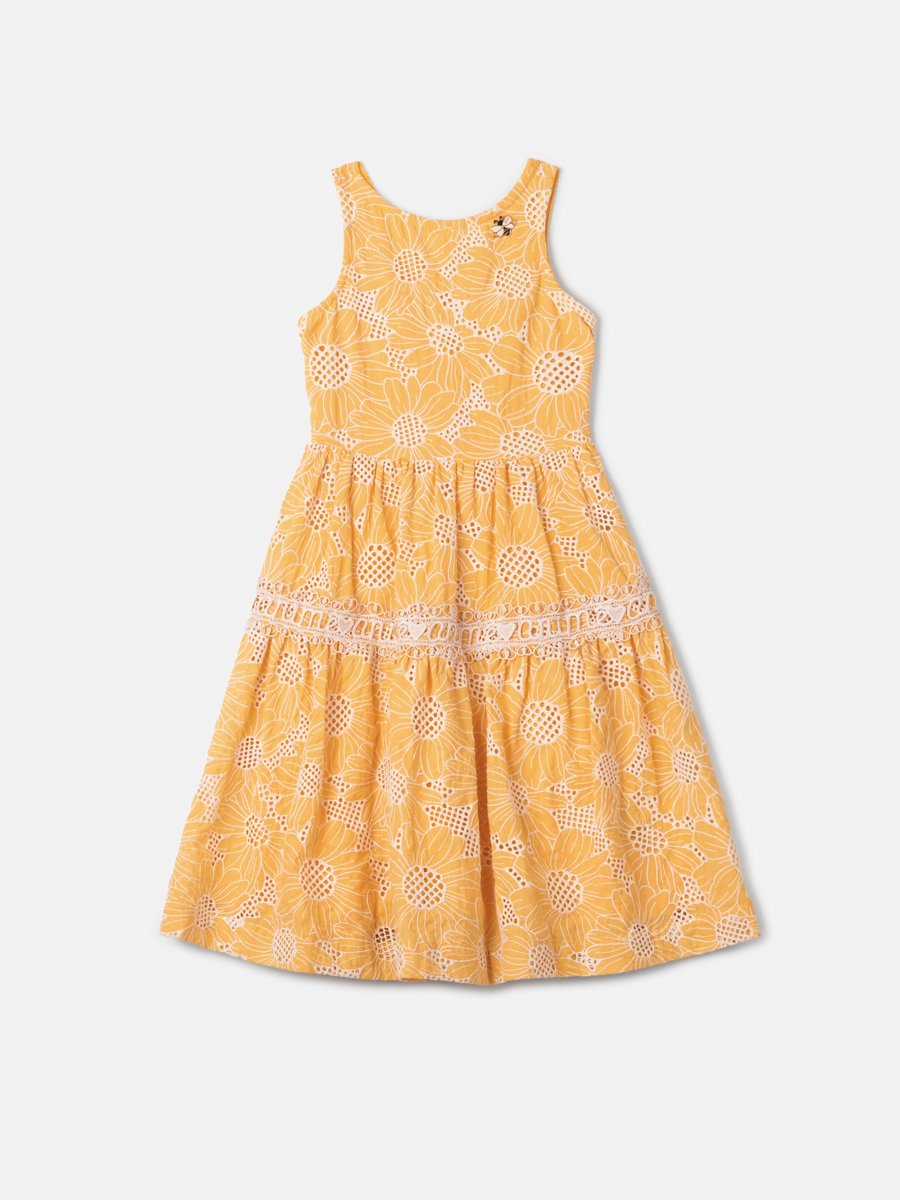 Yellow Laise Dress with Flowers