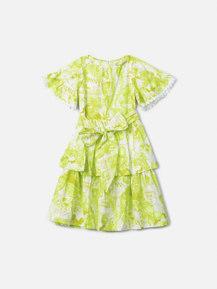 Girls' Neon Green Floral Print Dress