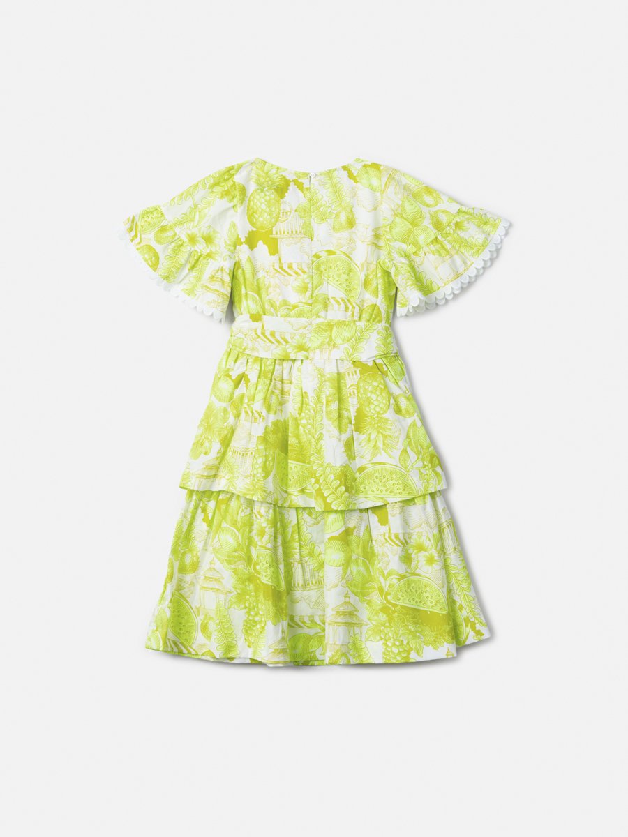 Girls' Neon Green Floral Print Dress