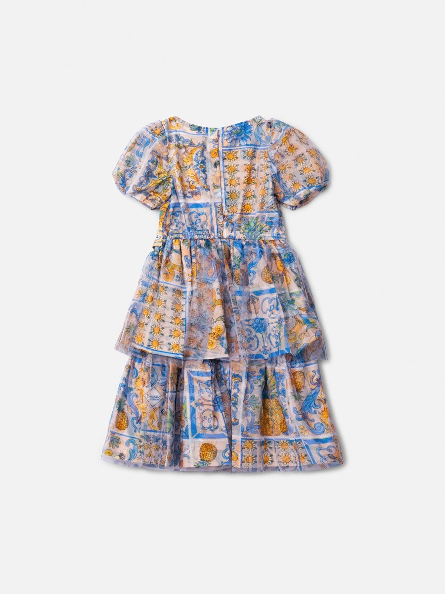 Printed Tulle Dress with Sash