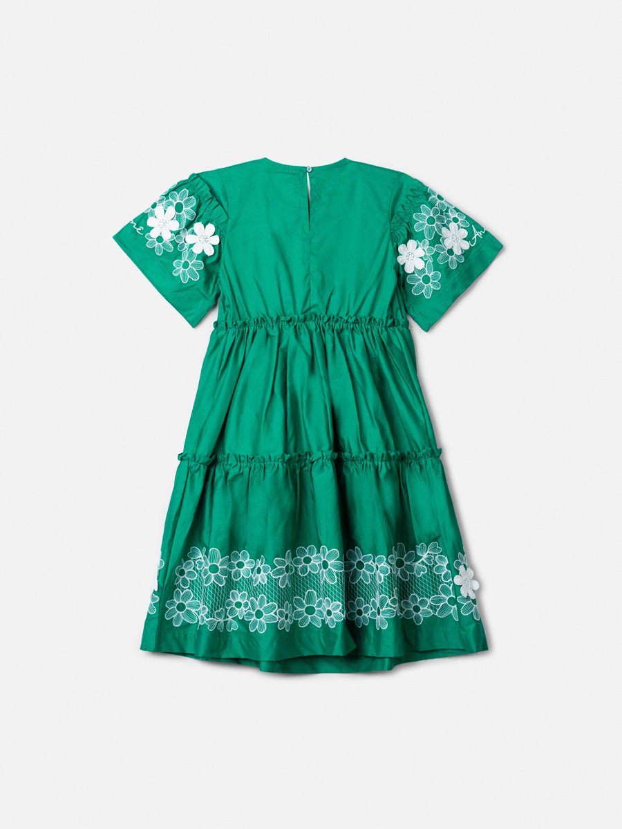 Children's Tricoline Dress with Embroidered Flowers